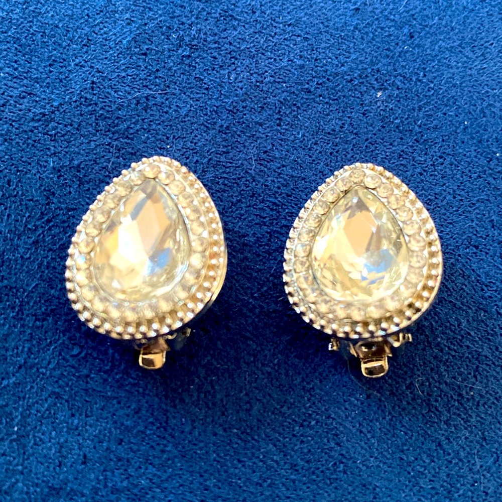 NEW - Vintage inspired Clip On Earrings - Crystal Rain Drop